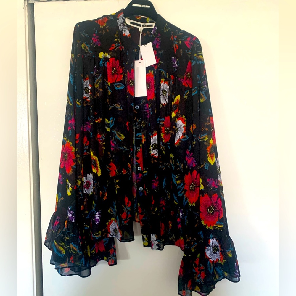 NWT Alexander McQueen sheer Floral long sleeve top size IT 46/ US L